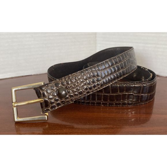 Vintage De Leville Brown Crocodile Belt Men Size 42 Made In Italy